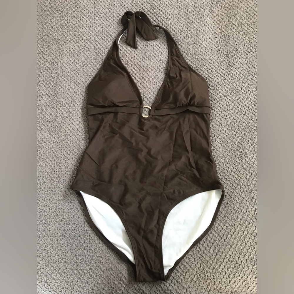 Chocolate brown halter swim suit in EUC.